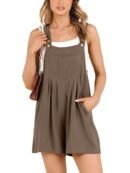 ANRABESS Women's Short Overalls Summer Casual Adjustable Strap Loose Linen Short Bib Overalls Jumpsuit Rompers, Brown, X-Large