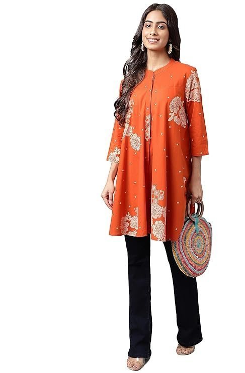Janasya Women's Pure Cotton Floral Printed Flared Tunic