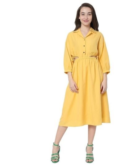 VERO MODA Yellow Waist Cut-Out A-Line Dress