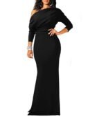 YMDUCH Women's Sexy Elegant Long Sleeve Off Shoulder Bodycon Long Evening Formal Dress