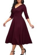 Nmoder Plus Size Maxi Dress - 3/4 Sleeve Long Dresses for Women V-Neck with Pockets (XL-5XL)
