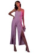 PoshBery Lavender Square Neckline Tube Front Slit Jumpsuit