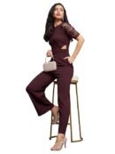 Miss Chase Women's Half Sleeve Solid Waist Cut-Out Regular Length Pocketed Jumpsuit