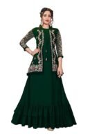 Miss Ethnik Women's Faux Georgette Semi Stitched Top With Faux Georgette Jacket Solid Flared Top Dress Material