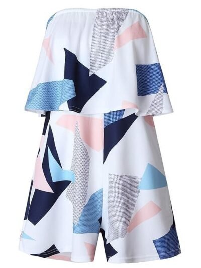 ECOWISH Women Off Shoulder Romper Strapless Floral Print Striped Beach Shorts Jumpsuit