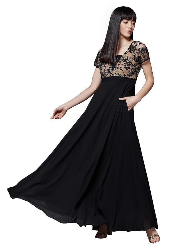 Miss Chase Women's Square Neck Raglan Sleeve Maxi Dress