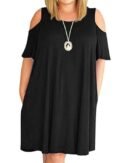 HBEYYTO Women Plus Size Dresses Cold Shoulder Short Sleeve Casual Loose T-Shirt Swing Dress with Pockets
